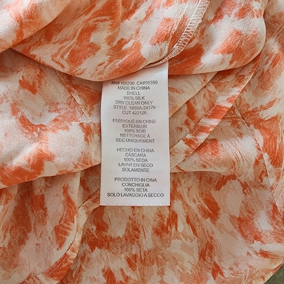 Joie Womens Top Small Orange 100% Silk Abstract Print Blouse - Picture 6 of 6